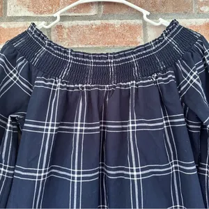 Abercrombie Fitch Plaid Off Shoulder Mini Dress Navy White Women’s Large thumbnail 9