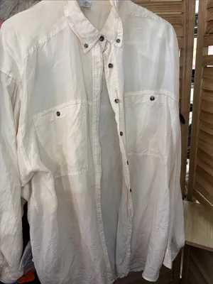 Express Vintage Silk Cream Lightweight Button-Up Shirt Large thumbnail 1