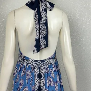 By Anthropologie XS Halter Cutout Midi Dress Maxi Blue Seashells Print. J-13 thumbnail 6