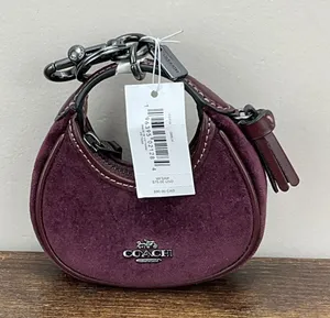 New Coach Mini Carmen Bag Charm Keychain Burgundy Velvet Leather Gunmetal CCF19 thumbnail 1