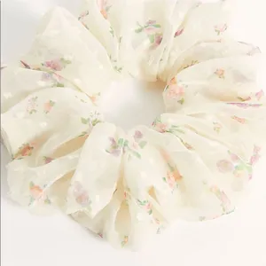 Free People Cottage Boho Floral White Large Fluffy Hair Scrunchie Accessory thumbnail 3