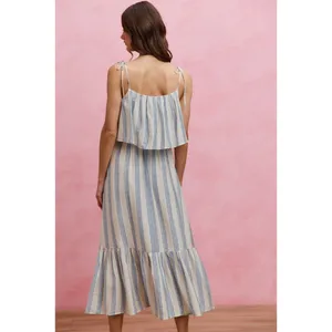 SO ME Stripe Tiered Shoulder Tie Midi Lined Dress - Medium thumbnail 3