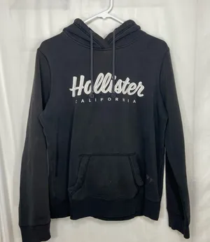 Hollister women’s black embroidered‎ letter pullover hooded sweatshirt medium thumbnail 1