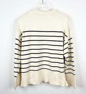 ZARA NWT Striped Crewneck Pullover Sweater S Cream Blue thumbnail 3