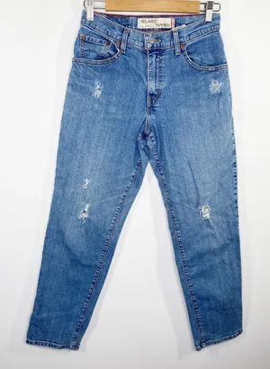 Levis 550 Relaxed Tapered Light Wash Distressed Jeans Womens 4‎ Short 4S Blue thumbnail 1