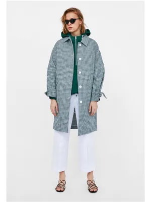 Zara Green Plaid Bow Cuff Coat Sz S Preppy Like New thumbnail 3