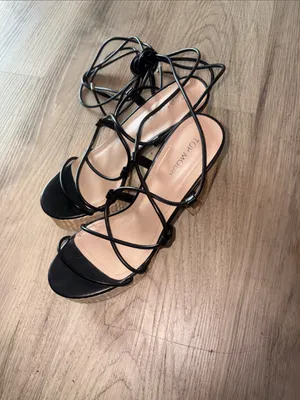 TOP Moda Black Lace-Up Woven Block Heel Sandals size 8.5 thumbnail 7