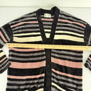 Olive + Oak Chenille Longline Cardigan Womens Medium Striped Grey Pink Cream thumbnail 9