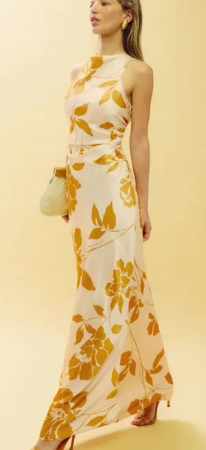 NWT Reformation Anaiis Silk Floral Maxi Dress in Yellow Cream 10 thumbnail 1