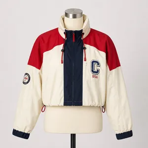 Champion USA Colorblock Cropped Windbreaker Jacket Red Blue Large Retro‎ NEW thumbnail 1
