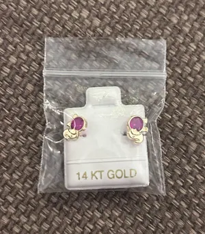 Real 14k gold earrings pink jewel elephants thumbnail 1