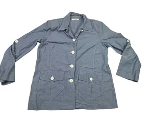 Lew Magram Collection Blue Button Front Safari Jacket with Roll-Tab Sleeves thumbnail 1