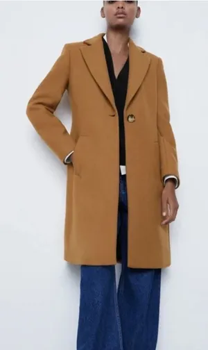 ZARA Camel Wool Blend Tailored Coat Italian Fabric Size XS thumbnail 1