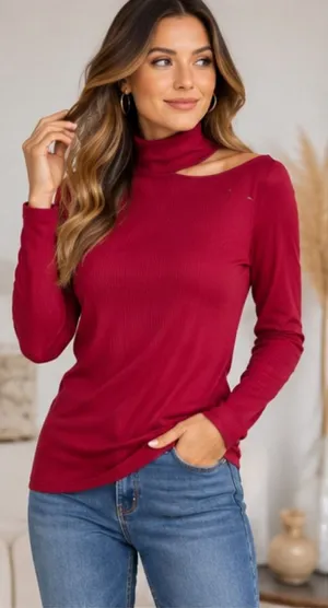 Free People Just For You Cutout Thermal Sweater Top Magneta XL thumbnail 1