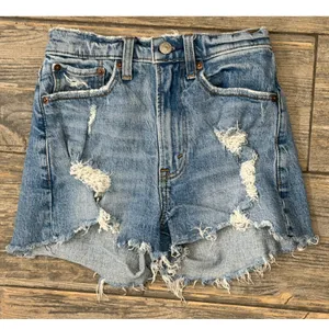 Abercrombie & Fitch Curve Love‎ High Rise Mom Shorts Distressed Light Wash 00/24 thumbnail 3