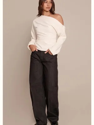 PLT One-Shoulder Cream Long Sleeve Top thumbnail 3