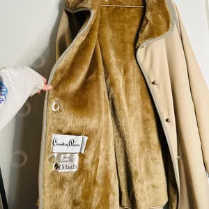 Vintage COUNTRY PACER 80s Faux Fur Brown Lined Turn Button Trench Coat Size M thumbnail 4