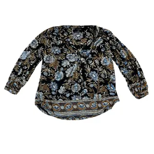 Lucky Brand High Low Hem Botanical Boho Floral V Neck Blouse | M thumbnail 2