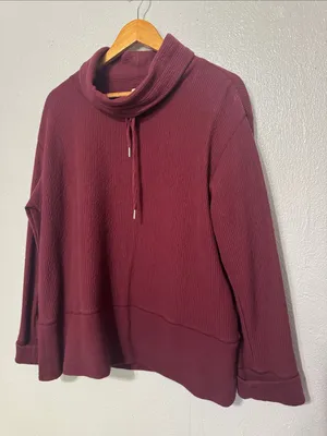 Orvis Maroon Textured Cowl Neck Pullover Sweatshirt M Drop Shoulder Cozy Cabin thumbnail 3