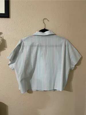 New Florence By Mills Cotton Stripe Short Sleeve Button Top Size Small Seagrass thumbnail 11