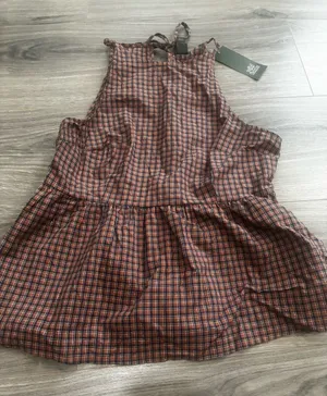 wild fable Rust Plaid Smocked Halter Peplum Tank thumbnail 1