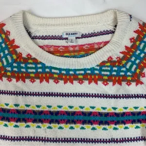 old navy women's medium faire isle knit sweater casual white colorful holiday thumbnail 3