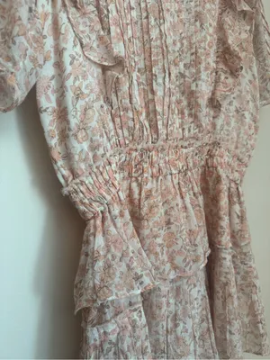 LoveShackFancy Natasha Mini Dress Size Medium Vanilla Foam Pink Floral Ruffle thumbnail 6