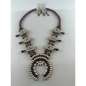 EMMA Southwestern White Stone & Copper Squash Blossom Necklace and Earring Set thumbnail 4