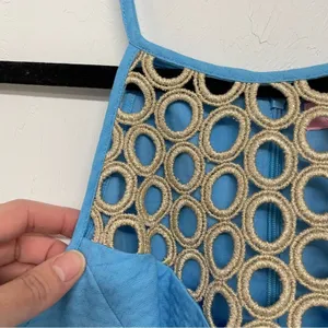 Lilly Pulitzer Blue Halter Mini Dress Gold Cut Out Accent Womens 2 Crochet Beach thumbnail 5