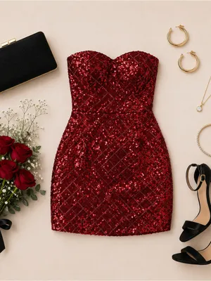 Emerald Sundae Red Sequin Strapless Bodycon Mini Dress XS Cocktail Party Holiday thumbnail 5