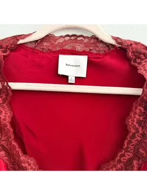 Reformation Romi Silk Mini Dress in Sangre thumbnail 3
