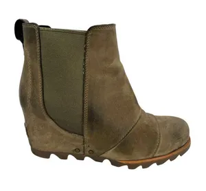 Sorel Lea Wedge Size 7 Olive Green Leather Distressed Ankle Boots Rugged Boho thumbnail 1