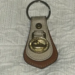 Vintage Dooney & Bourke Cream and Brown Leather Key Ring Key Chain Fob Keychain thumbnail 2