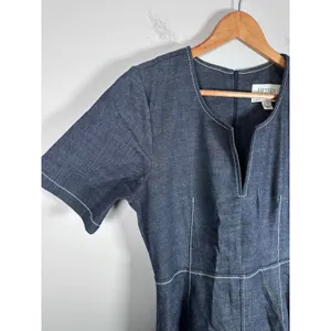 Fifteen‎ Twenty olivia contrast stitch denim midi dress Women S Blue Minimalist thumbnail 4