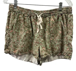 Viscose Oneill Fran Green Floral Print Drawstring Waist 4 Pocket Shorts Womens L thumbnail 1