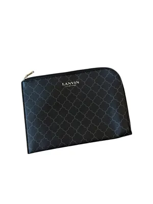 LANVIN Black Patterned Zip Cosmetic Makeup Pouch thumbnail 7