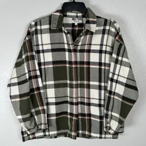 Madewell Flannel Bromley Plaid Shirt Womens Size XS‎ Green Cream Cotton Buttons thumbnail 1