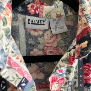 Vintage Floral Print Button Down 90s Short Sleeve Cotton Top Patchwork garden‎ thumbnail 3