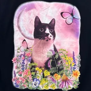 Wild Fable Cat Floral Butterfly Shirt Black‎ Small thumbnail 3