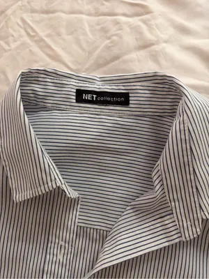 Classic Women's Blue and White Pinstripe Button-Down Shirt thumbnail 6