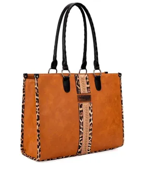 Tote Bag for Women Western Woven Shoulder Conceal Carry Laptop Purse Leopard Print Handbags thumbnail 1