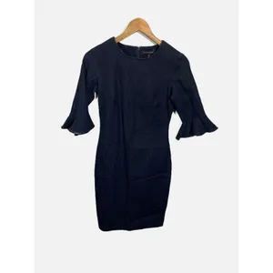 Banana Republic Denim Dress Womens 2 Blue Bell Sleeve Ruffle Sheath Workwear thumbnail 2