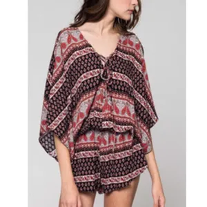 Honey Belle Bohemian hippie Gypsy paisley festival lace up tie batwing summer spring flowing romper thumbnail 4