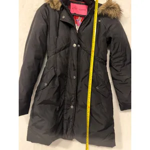 Betsey‎ Johnson Black Puffer Parka Faux Fur Hood Pin Up Girl Lining XS thumbnail 3