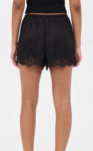 Amazon Black Satin Shorts with Lace Trim with Elastic Waistband - Size: Medium thumbnail 1
