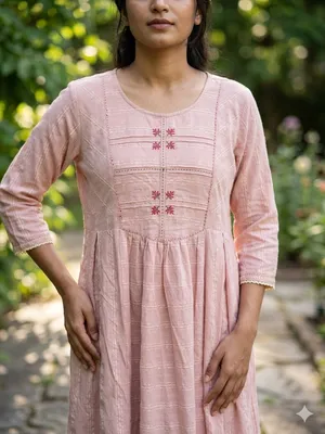 Vintage Women's Pink Embroidered Cotton Tunic Dress thumbnail 1