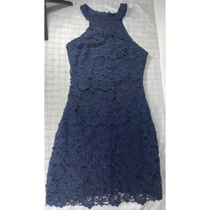 Lulus Navy Blue Floral Crochet Lace Halter Neck Bodycon Mini Dress Style 61976A thumbnail 5