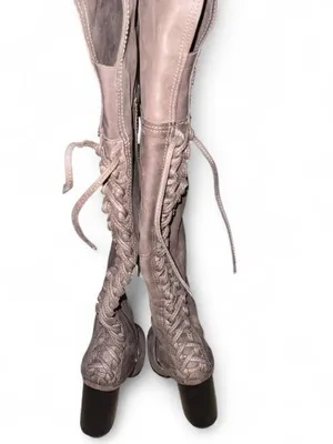 Vince Camuto Women's Knee-High Lace-Up Leather Boots Gray thumbnail 7