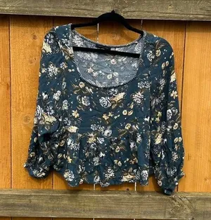 American eagle blue floral cropped babydoll top size medium‎ thumbnail 1