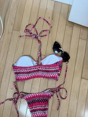 Zaful Batik Print Pink Bandeau Style Bikini Size Medium thumbnail 3